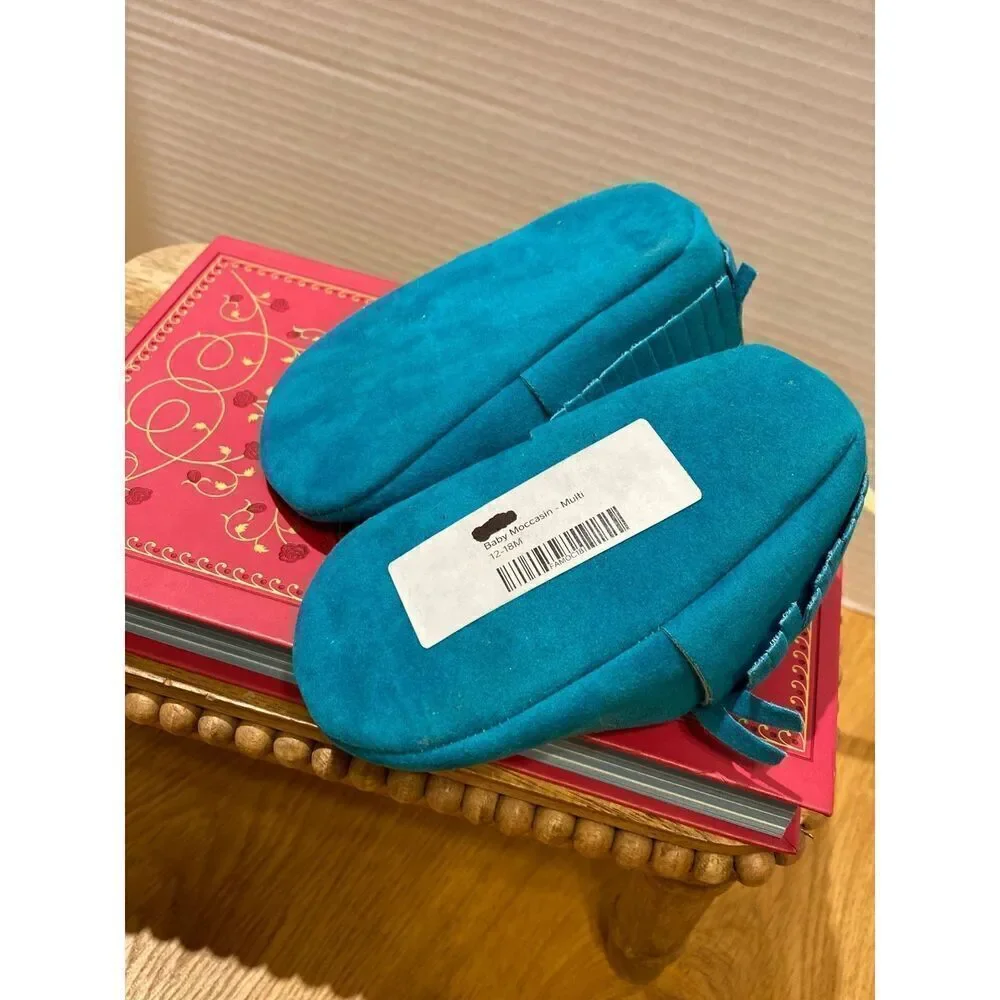 Baby Moccasin- Teal , Unisex, 12-18 Months